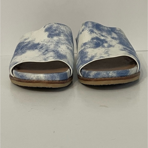 J. Jill Maya Leather Blue & White Cloudlike Pattern Upper w/ Foam Insole Slides - Picture 3 of 15